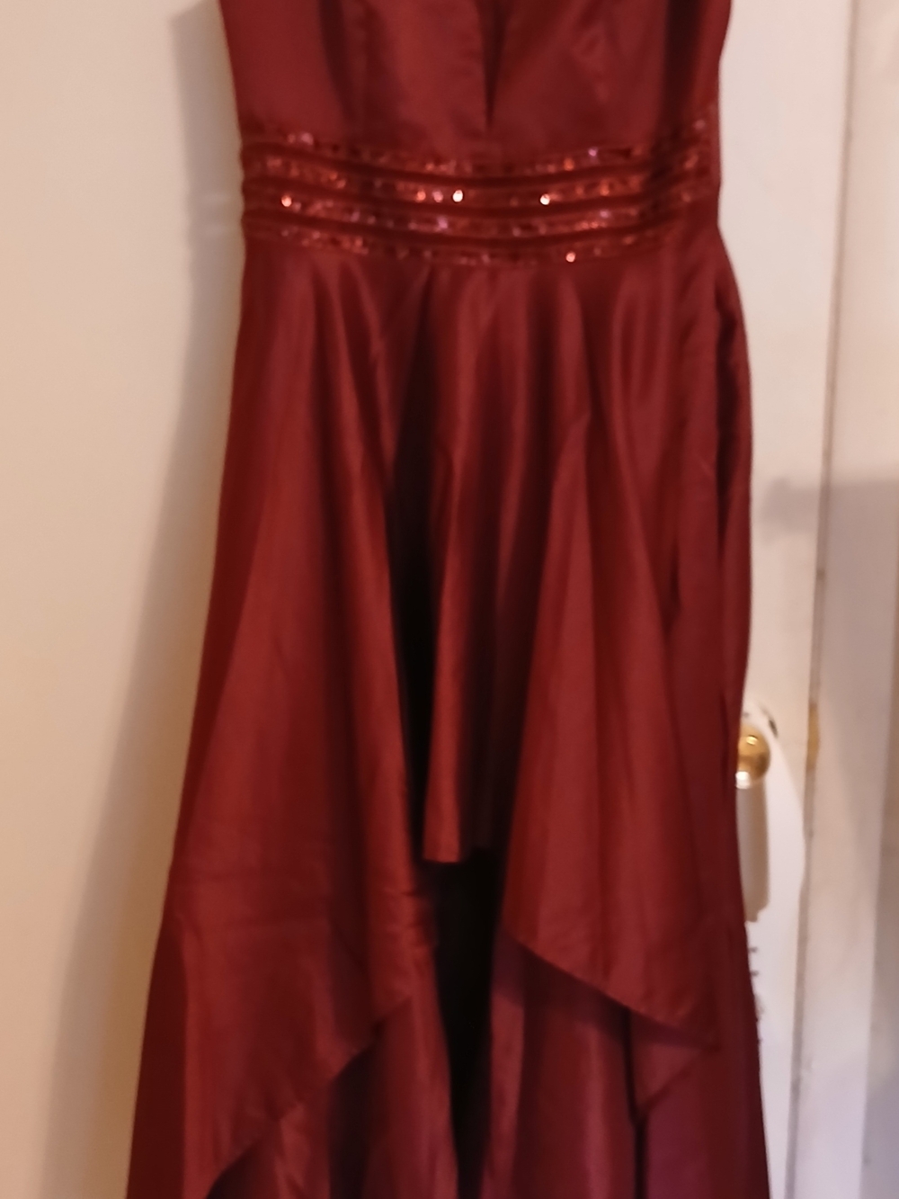 Ever-Pretty Strapless Sequin Waist Evening Dress in Deep Wine